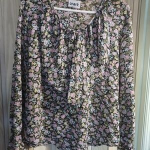 Orare womens size XL Pink Green Black Floral Long bell Sleeve top shirt flowy